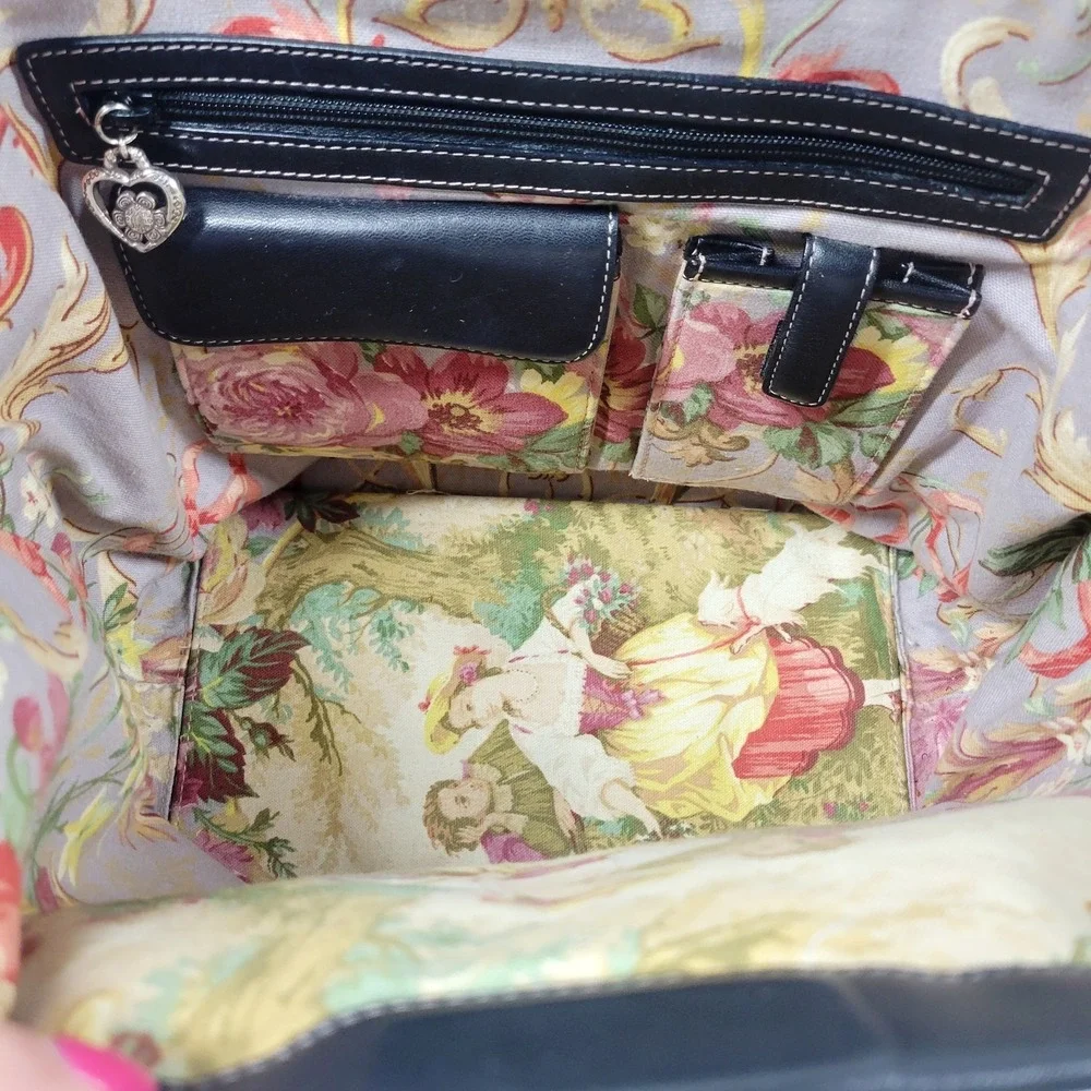 Y2K Brighton Jodi Leather Handbag Purse Black Reversible French Country Tote